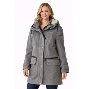Coach Wool Blend Hooded Coat Gray Sherpa Lined Winter Jacket Women's Small EUC